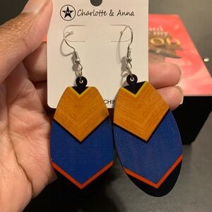 Blue and Orange Chevron Earrings